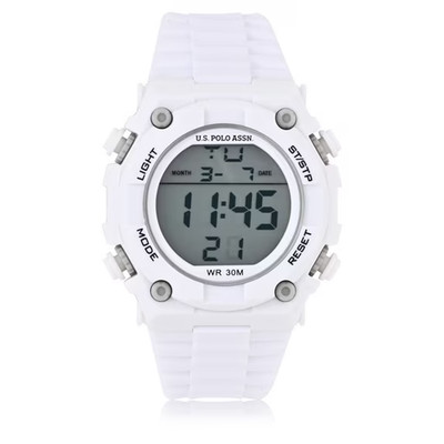 US POLO ASSN ADULT MEN'S DIGITAL WATCH, WHITE *DISTRESSED PKG