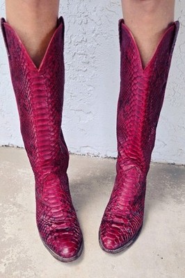 Nocona Boots Western Natural Cut Red Python Snake Women's Size 5.5