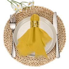 6Pcs Cotton Linen Napkins, 13 x 13 Inch Cloth Napkins Fringe, Bright Yellow