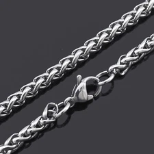 24" MENS Stainless Steel Wheat Braided Chain Necklace 3mm