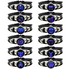 Zodiac Signs Spirit Bracelet,Adjustable 12Constellation Zodiac Leather Bracelets