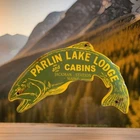 VINTAGE PARLIN LAKE CABINS PORCELAIN SIGN FISHING LODGE CAMPING MAINE GAS OIL