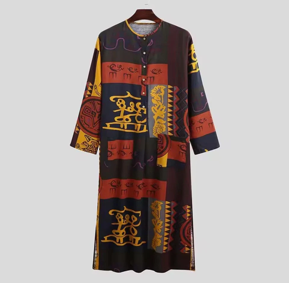 Ropa musulmana para hombre manga larga islámica árabe saudí kaftan bata algodón a rayas Foto 4 de 4