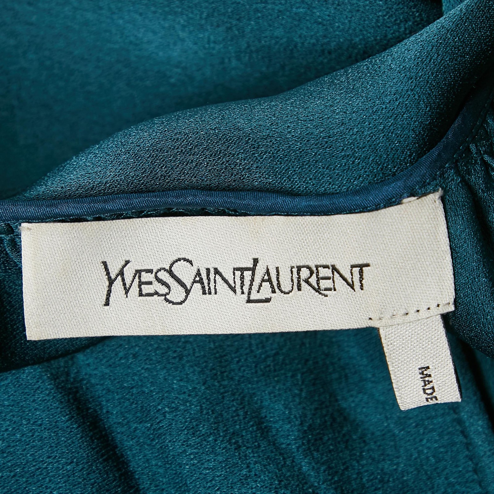 Mini abito Saint Laurent Paris blu in crepe con dettagli sul collo allacciato L