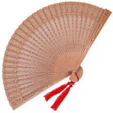 VTG Japanese Wooden Folding Fan Kyoto Incense Sented Fragrant Die-Cut Sandalwood