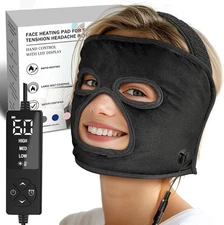 EX-Large Heated Face Mask with Eye Cutouts for Sinusitis, TMJ, Tension Black 