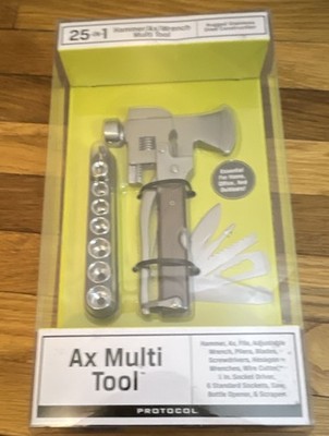 Protocol 25-in-1 Ax Multi Tool Hammer Wrench Stainless Steel Construction In Box