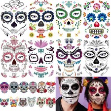 Elegant 20-Pack Sugar Skull Tattoos - Perfect for Halloween  Dia de los Muertos