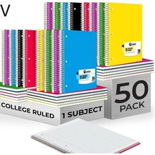 50 Pack, 1 Subject Spiral Notebook College Ruled Bulk, 140 Pages (70 Sheets) V
