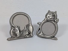 Pair Of 2 Metal Silver Tone Cat Picture Frame Mini Figural For 1.5" Photos