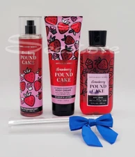 Bath & Body Works Strawberry Pound Cake Body Mist Shower Gel & Cream Set of 3