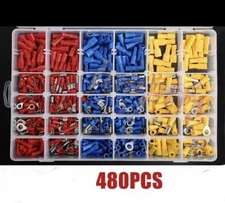 480 PC ASSORTED INSULATED ELECTRICAL WIRE TERMINAL CRIMP CONNECTOR SPADE SET KIT