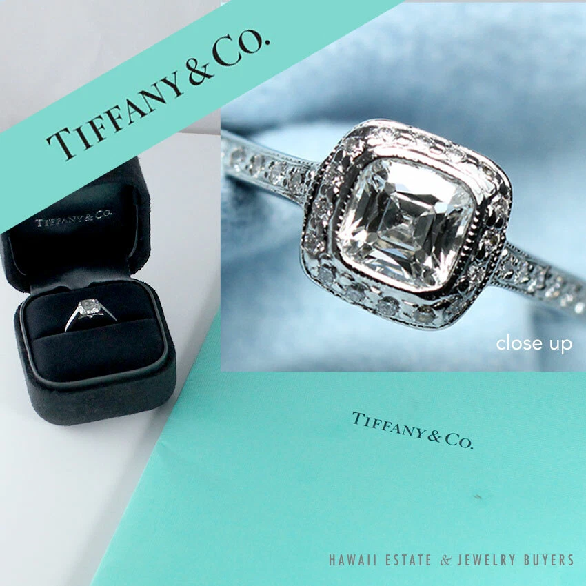 TIFFANY & CO 0.41CT LEGACY CUSHION CUT DIAMOND PLATINUM ENGAGEMENT