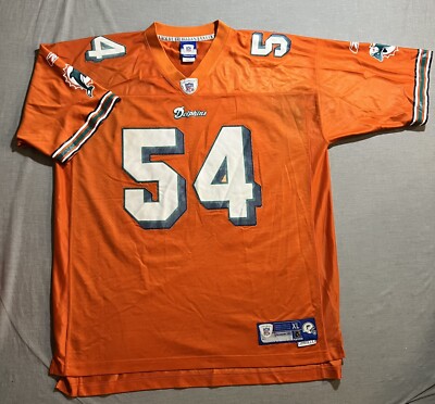 Rare 2001 Miami Dolphins #54 Zach Thomas Reebok Jersey Mens XL Orange Helmet Tag