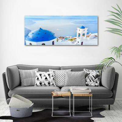 Tableau Sur Toile Santorin Grèce 100x50 Cm - Imprimé Moderne, Marque Tulup, Neuf Sous Emballage