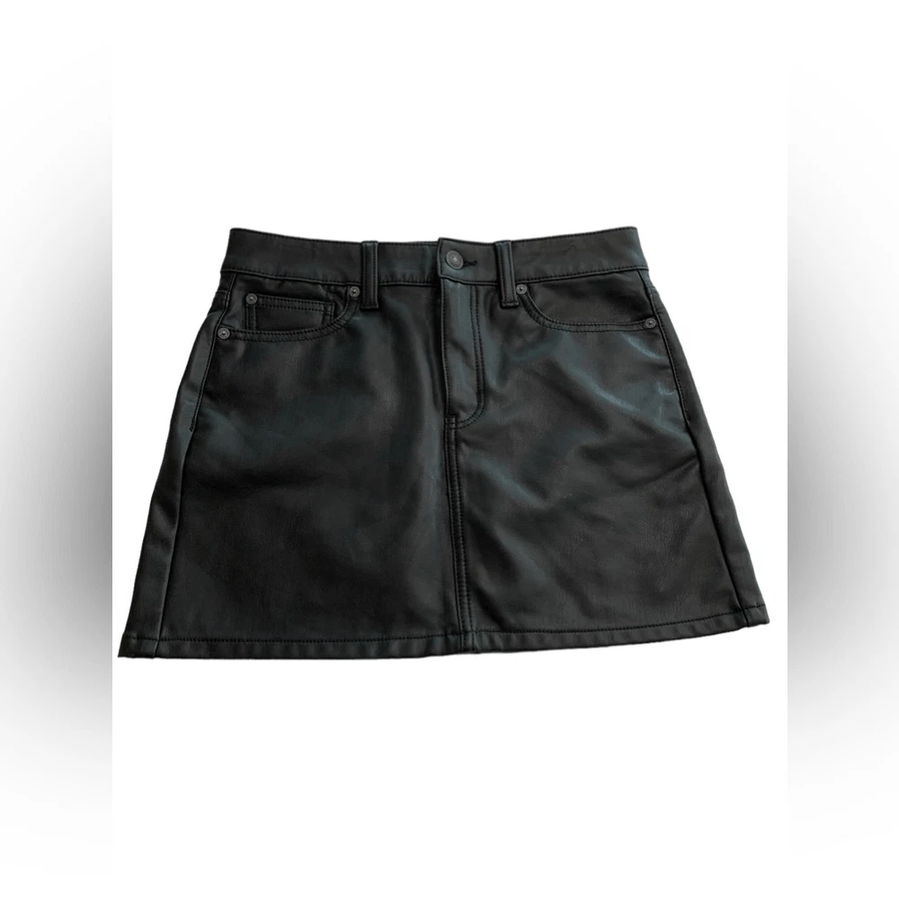 American Eagle Black Leather Mini Skirt Size 4 eBay