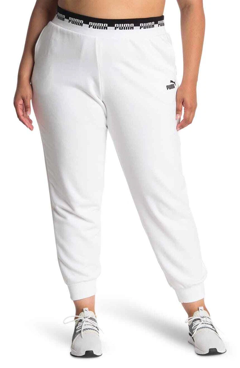 Puma Plus Size Sweatpants Womens Cotton Joggers Amplified High Rise White  Pants