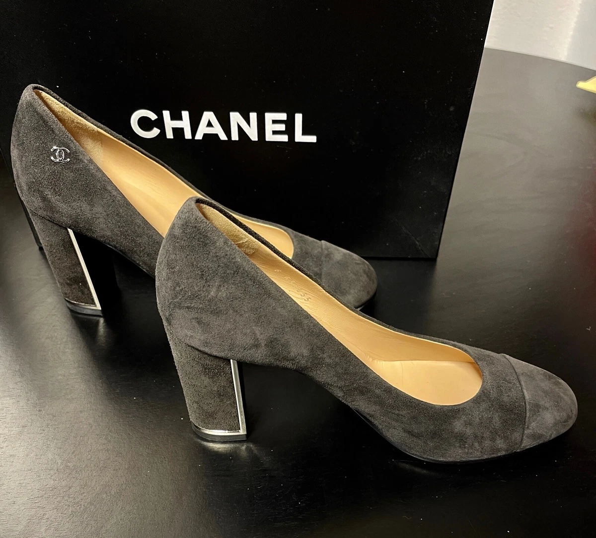 Chanel block heel pumps sale