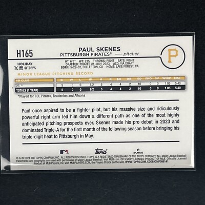 2024 Topps Holiday Paul Skenes RC #H165 Christmas Rookie