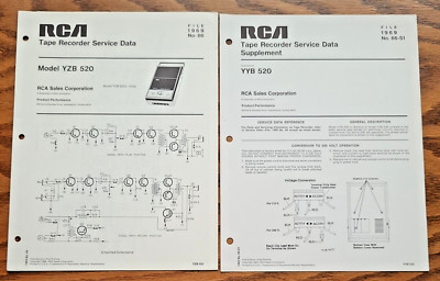 Vintage RCA Tape Recorder Service Data YZB 520 File 1969 66 Supple S1 YYB 520