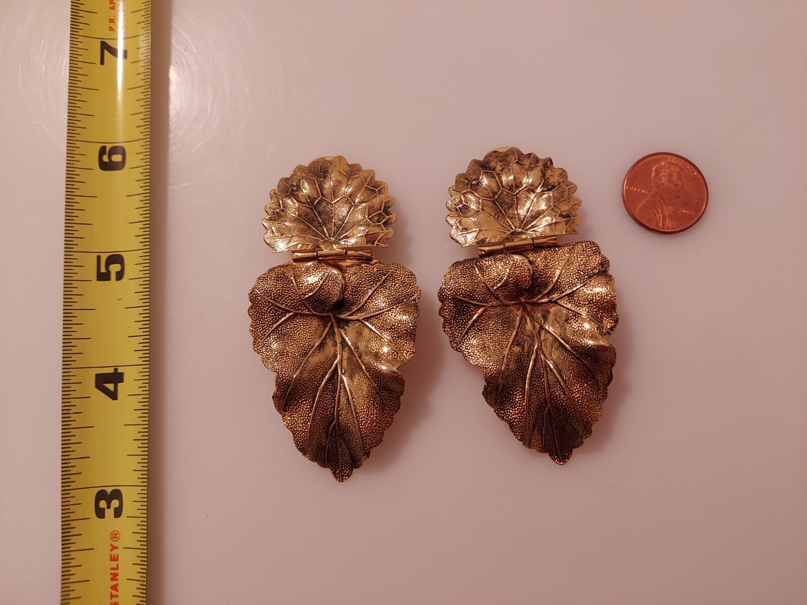 statement leaf drop dangle clip earrings dark gol… - image 6