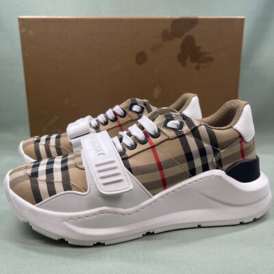 Size 6.5 - Burberry Check and Leather Sneakers Archive Beige Size 6.5 - Burberry Check and Leather Sneakers Archive Beige
