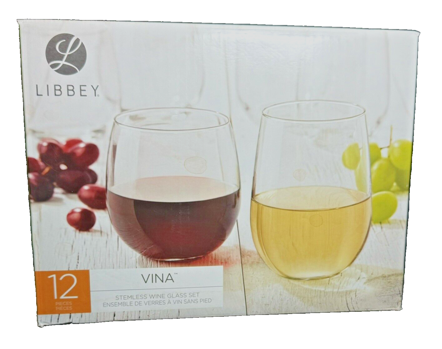Libbey Stemless 12-Piece Wine Glass Set - 6 Red & 6 White