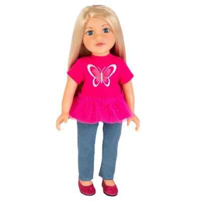 Designafriend Paige Puppe 18 Zoll/46 cm blau Jeans rosa Kleid verpackt NEU