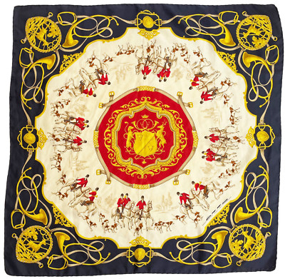 ERRE Paris Silk Scarf Foxhunt Equestrian Themed 30'' Square Vintage