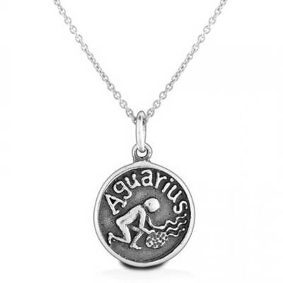 Zodiac Astrology Round Medallion Pendant Necklace .925 Sterling Silver ...