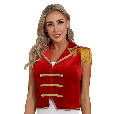 Womens Waistcoat Role Play Tops Halloween Costume Ringmaster Coat Tassels Vest