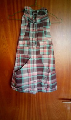 Apple Bottoms Vintage Neckholder Karo Shirt Kapuze Ärmelloses Top Rückenfrei M