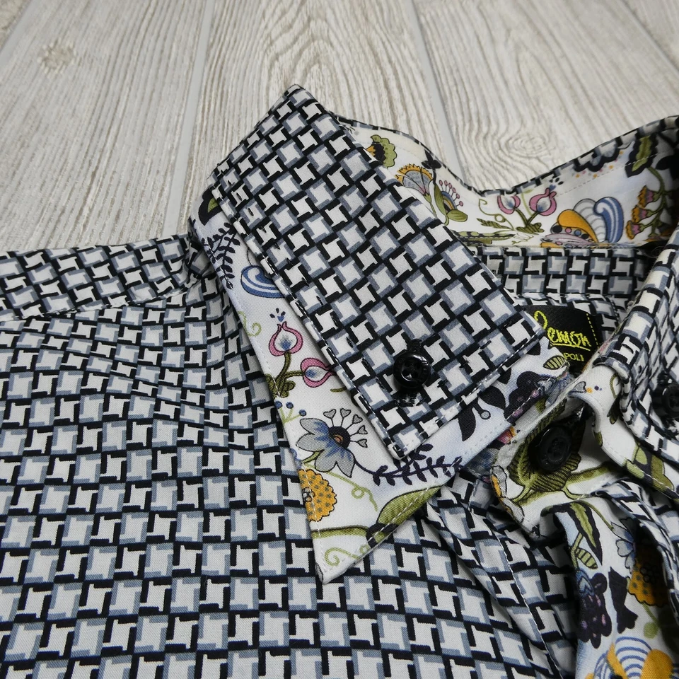 Camisa Banana Limón Adulto Mediana Floral Puño Abatible Abotonada 100% Algodón Vestido Foto 4 de 4