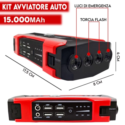 avviatore per auto batteria di emergenza jump starter booster powerbank 15000mah - Foto 4 di 4
