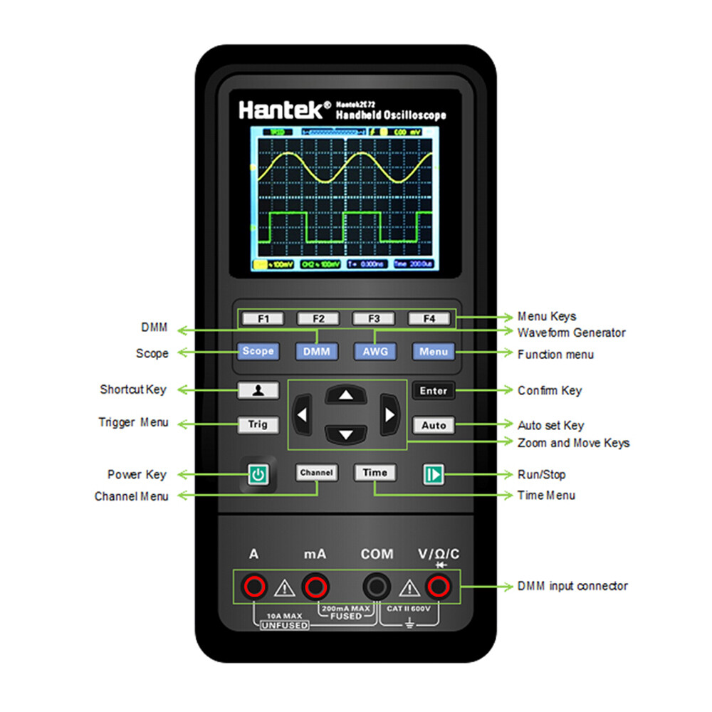 3in1 Hantek Handheld Oscilloscope Digital Multimeter Waveform Generator 250MSa/s