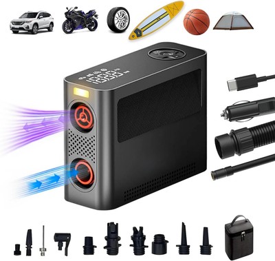 150 PSI Tragbare Luftpumpe mit 8 Modi, Dual-Power, Auto-Stop, LED für Reifen, SU