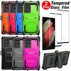 For Samsung Galaxy S21 Plus/Ultra/S21 FE Rugged Case Cover Clip / Tempered Glass