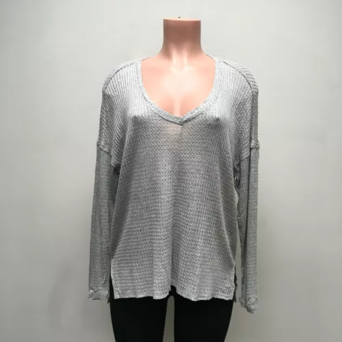 Gibsonlook Womens Grey Heather Long Sleeve Seamed Thermal V Neck Tunic Top Small
