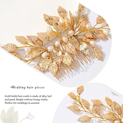 Leaf Bride Wedding Hair Comb Gold Bridal Hair Pieces Pearl  display picture 1