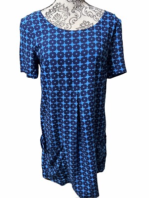 Maeve Women's Size Petite 4P Blue Abstract Print Short Sleeve Dress Pockets  | eBay