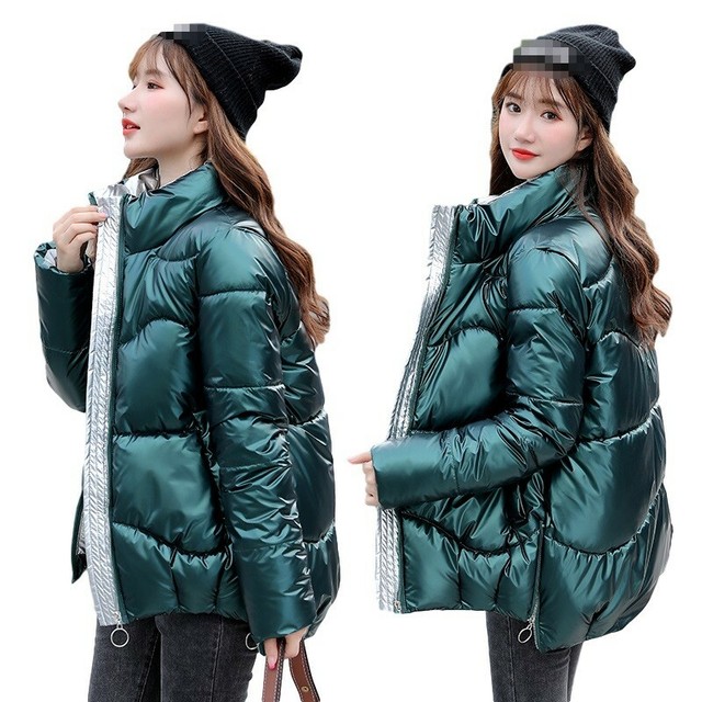 Women Glossy Shiny Short Puffer Jacket Winter Fashion ...