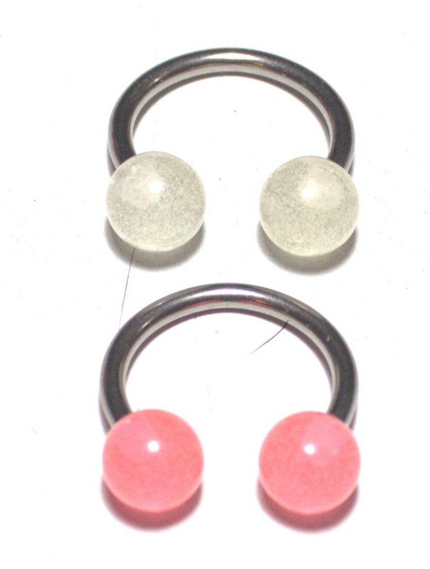 2pcs  Uv Horseshoe Glow  14g 12mm Pink White VCH Hood Labia Albertina Pole Dance