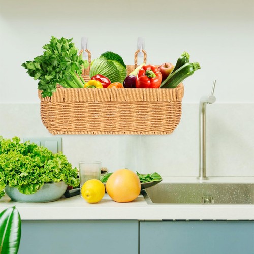 Handwoven Hanging Onion Basket, Wicker Hanging Basket Khaki Pp Wall Storage B... - Zdjęcie 2 z 9