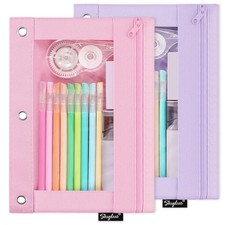 Pencil Pouch for 3 Ring Binder, Zipper Pencil Pouches for 2pack Pink purple