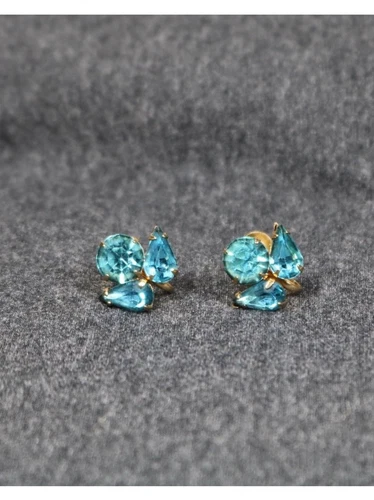 Vintage Costume Jewelry Coro Gold tone Blue Rhinestone Screw Back Earrings