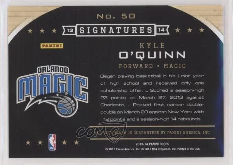 2013-14 NBA Hoops Signatures Kyle O'Quinn #50 Auto - Image 2 of 2