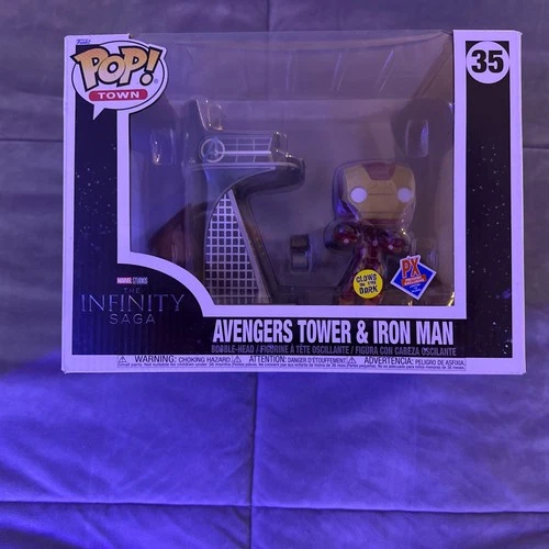 Funko Pop Deluxe Town Iron Man w/ Avengers Tower GITD Figure PX Exclusive