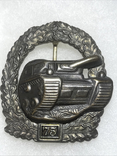 Rare 1957 German WW II War Veterans Panzer Tank Badge - 75 Engagements Steel EX