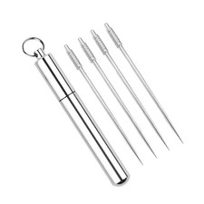 4 Pcs Stainless Steel Pocket Toothpicks Small Portable Toothpicks Travel Pock...