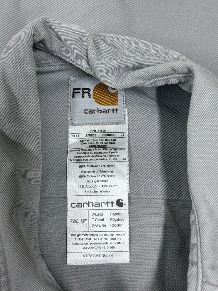 Carhartt FR Flannel Shirt Men XL Flame Resistance Work Grey Flannel SW2 - Image 4 of 4